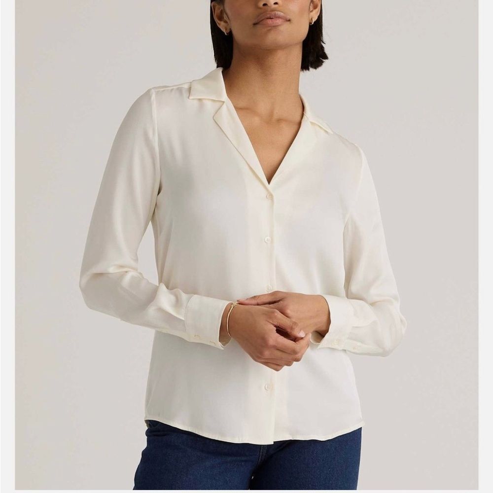 Quince Cream Washable Silk Button-Down Shirt - Picture 3 of 11